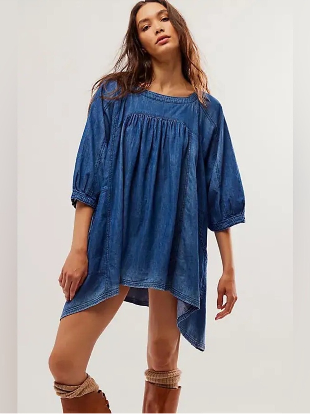 Free People Memories of You Denim Top Size Large